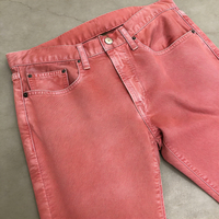 Pantalon en jean coupe ajustée pour homme, couleur personnalisée OEM ODM, coupe courbée, délavage effet moustaches, denim orange, jeans en denim