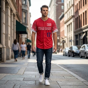 Op maat gemaakt honkbalshirt Klassiek ontwerp met omtrekontwerp Stad van de broederlijke liefde Honkbaluitrusting Rood Wit Marineblauw Teamkleding Snelle verzending - Product Image 5