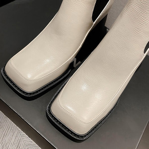 Cialisa-Botines de tacón alto de color blanco para mujer, <span class=keywords><strong>botas</strong></span> de piel auténtica, botines cortos de vino, zapatos concisos, temporada otoño invierno, 2022 - Product Image 6