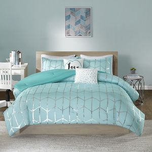 <b>Comforter</b> <b>Set</b> 8pcs 100% Cotton Light Blue Floral Pattern King Queen Size Home Bedding Woven Fabric PVC Filling - Product Image 4