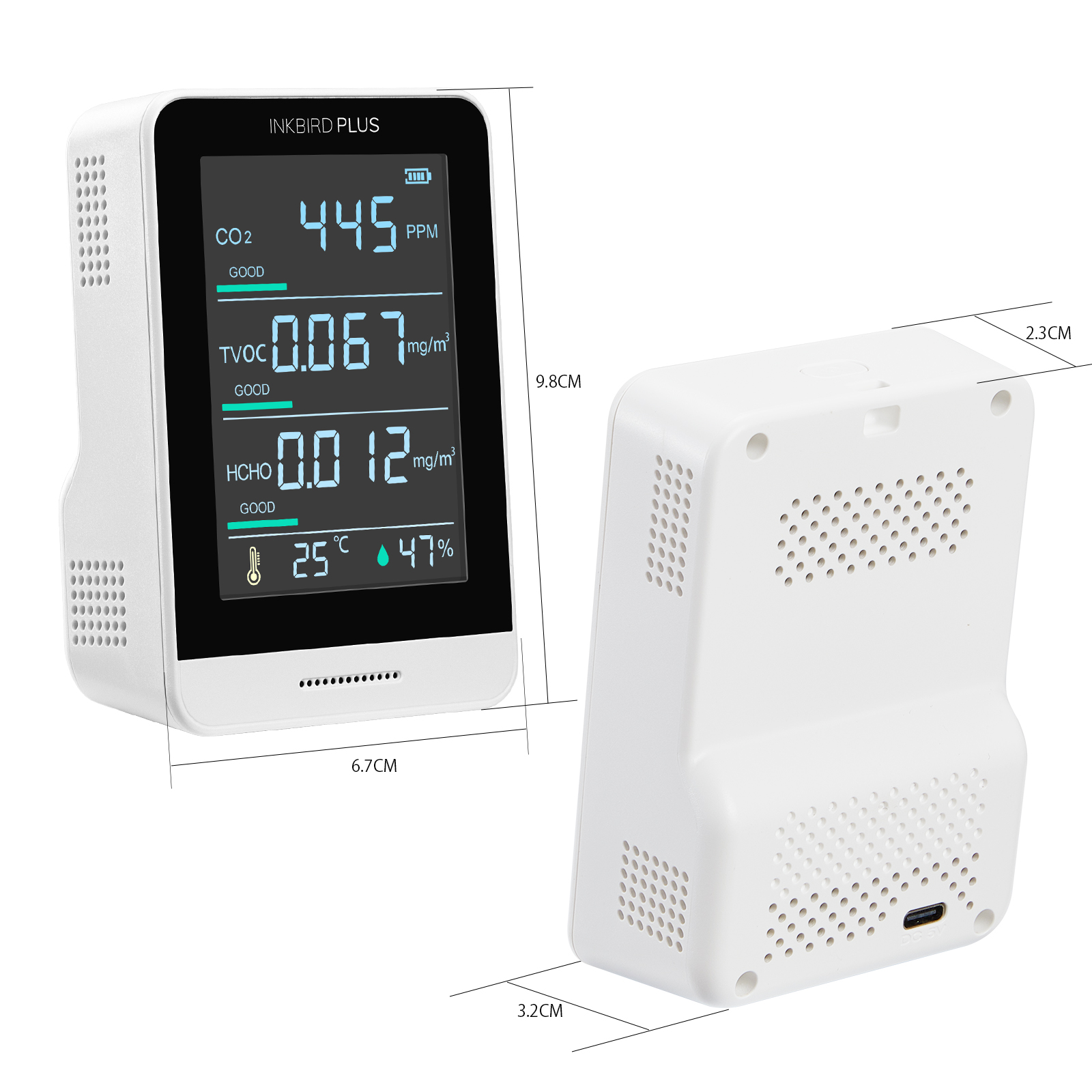 Meter Detector Air Quality Detector USB Charging Air Quality Monitor 3.5 inch LCD Display