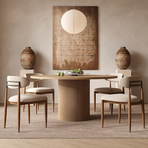 आधुनिक दौर डाइनिंग टेबल ठोस लकड़ी 5-टुकड़ा डाइनिंग रूम घर कार्यालय विला असेंबली के लिए टिकाऊ फर्नीचर सेट - Product Image 1