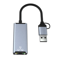2-in-1 USB C to Ethernet Hub RJ45 Gigabit Network Card Converter for Mobile Phones, Computers and Laptops Hub