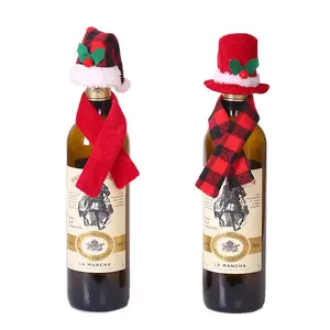 Minigorro de Papá Noel para decoración del hogar, bufanda para botella de vino, fiesta de Navidad, precio de fábrica