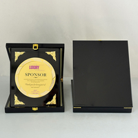 Boîte en bois noire personnalisée avec plaque de certificat et plaque dorée MH-FJ0204