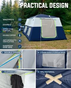 Tente Gonflable Familiale Grande Taille pour Camping Quatre Saisons, Protection UV, PVC Double Couche, Imperméable, 9 Mètres Carrés, Montage Rapide - Product Image 4