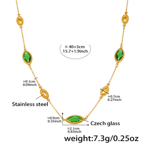 지르콘 보석 타원형 기하학 빈티지 목걸이 스테인레스 스틸 링크 체인 반투명 유리 쇄골 럭셔리 내광 - Product Image 4