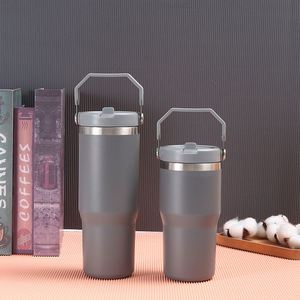 Gobelet de voyage isotherme à double paroi avec poignée antidérapante pour voiture, 20oz 30oz, avec couvercle et paille, pour la route et la maison - Product Image 3