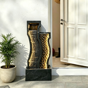Fontaine d'eau LED autoportante d'intérieur, avec double courbe en ardoise et résine, pour <span class=keywords><strong>salon</strong></span> - Product Image 4