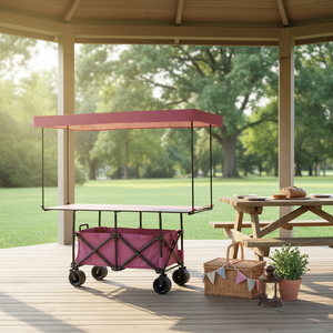 मोबाइल शॉप सनशेड टेंट अनुकूलन योग्य ओएम प्लेटफॉर्म पोर्टेबल कैंपिंग गुलाबी नीले फोल्डिंग ट्रॉली वैगन फूड स्टॉल उपकरण - Product Image 5