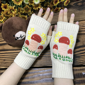 Mitaines en tricot brodées de champignons pour femmes, colorées, pour l'hiver, chaleur intérieure - Product Image 3