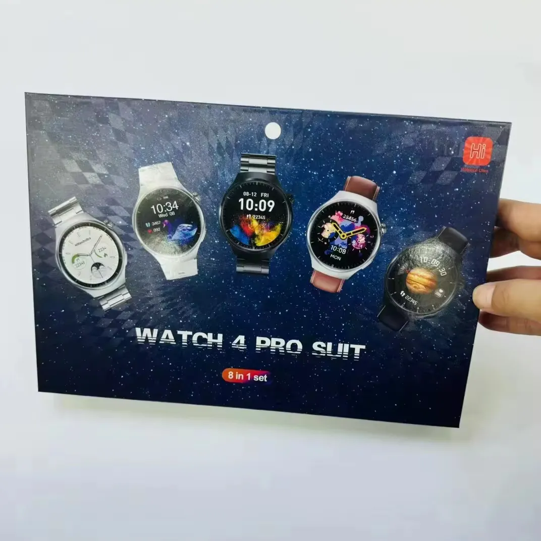 Stokta watchwatchtakım smartwatch 7 kayış seti 1.5 inç yuvarlak izle 4 watch4 pro takım seti akıllı saat 7 8 In 1