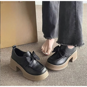 Hot New Ladies British Retro Leather Flats <b>Soft</b> Bottom Bow Muffin Casual <b>Shoes</b> - Product Image 1