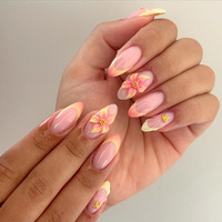 Faux ongles 3D pré-fabriqués à motif floral, manucure française, embouts d'ongles à porter, lot de 24 pièces