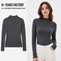 Pull fin en maille pour femme, style français et coréen, col semi-montant, idéal pour les fêtes d'hiver, faible MOQ avec logo frontal