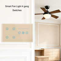 Interrupteur mural intelligent 4 gangs pour ventilateur et éclairage, 10A, Zigbee WiFi, avec panneau en verre, pour contrôle à distance via application et Alexa pour maison connectée
