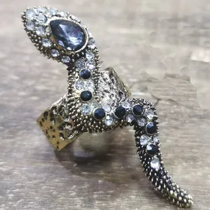 Jewelry Women Rings Sparkling Rhodium Plated Antique Style Snake Cocktail Open Ring