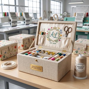 Grand panier de <span class=keywords><strong>couture</strong></span> brodé vintage, boîte d'organisation pour artisanat, kit de broderie avec poignée en bois, vente en gros directe usine - Product Image 1