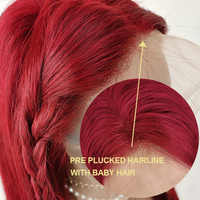 ZSF 1B 99j Wig Warna Merah Burgundy, Rambut Manusia Grosir Gelombang Tubuh Renda Depan Wig Rambut Brasil Perawan dengan Rambut Bayi