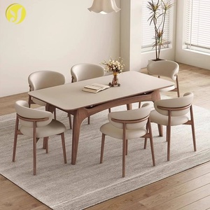 Ensemble de table et de chaises de salle à manger rectangulaire en marbre massif et en bois moderne de luxe minimaliste, 4 à 6 places, cuisine, mobilier complet, designs uniques - Product Image 2