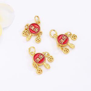Pendentif tambourin en émail cloisonné traditionnel avec motif porte-bonheur pour la paix et la santé, accessoires de bijouterie - Product Image 3