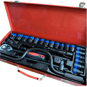 Jeu de douilles en acier au chrome-vanadium 24 pièces, clés à cliquet et rallonges personnalisables, outils hexagonaux pour bricolage et réparation domestique, emballage en mallette rigide, OEM - Product Image 3