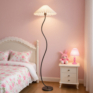 JACKSUN Minimalist Pleated <strong>Shade</strong> Sofa Fabric LED <strong>Floor</strong> <strong>Lamp</strong> Standing White Black Wood <strong>Lamp</strong> 1.6m <strong>for</strong> Living Room Bedroom - Product Image 2