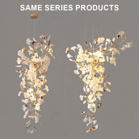 Lustre artistique en forme de feuille de Ginkgo, suspension pour escalier, moderne et luxueux, hauteur réglable, LED or et blanc, pour villa
