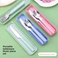 Ensemble de couverts portables en acier inoxydable exquis, style occidental moderne, trois cuillères, fourchettes, couteaux, pour le camping en plein air, en plastique durable