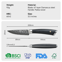 3,5-inch Damascus staal VG10 kern fruitmes, ultra scherp schilmes met Pakka houten handvat