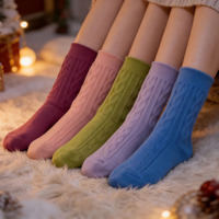 Chaussettes thermiques épaisses en laine personnalisées avec logo, tricotées torsadées, chaudes pour l'hiver, usage quotidien à la maison, pour femmes