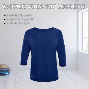Camiseta de Yoga para Mujer, Manga 3/4, Cuello Redondo, Hombros Caídos, Corte Holgado, Color Sólido, Ropa Casual, Ecológica, Logotipo Frontal, Venta al Por Mayor, OEM, ODM - Product Image 2