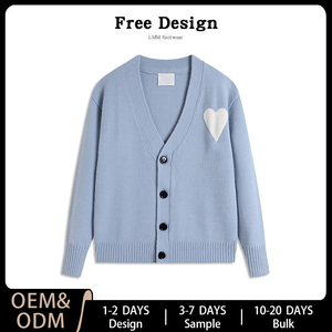 Cardigan blanc <span class=keywords><strong>AMI</strong></span>, jacquard à grands cœurs, 100 % coton, manches longues, logo personnalisé, support OEM et ODM, <span class=keywords><strong>pull</strong></span> d'extérieur - Product Image 3