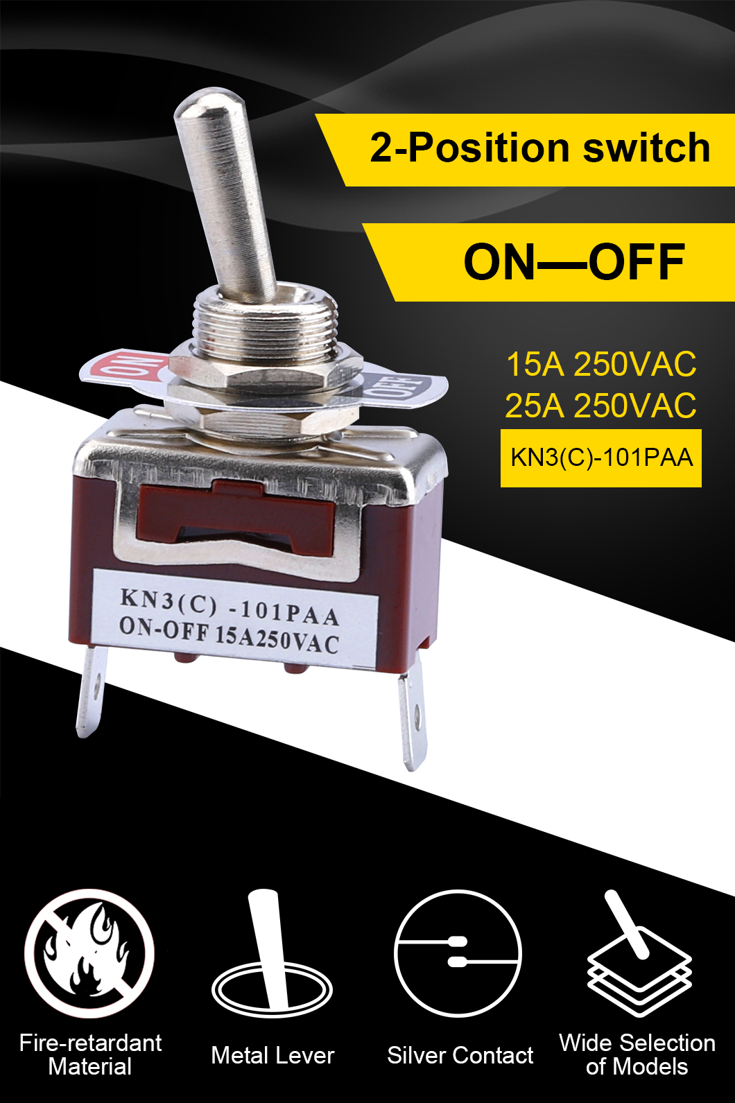 Heavy Duty Toggle Rocker Switch with Waterproof Cover 20A 125V SPDT 3 Position 3 Pin ON-Off-ON