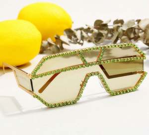 Lunettes de soleil surdimensionnées en métal avec logo personnalisé, verres UV400, lunettes de soleil à strass pour femmes - Product Image 2