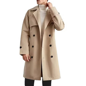 <b>Men's</b> Long Trench Coat <b>Double</b> <b>Breasted</b> Turn-down Collar Solid Color Canvas Outerwear Regular Sleeve Style - Product Image 1