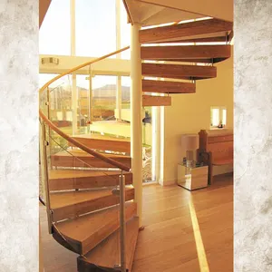 Tangga spiral tangga kayu polos elegan untuk eksterior dalam ruangan