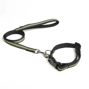 Commercio all'ingrosso di Marca Personalizzata Neoprene imbottito Pet Dog leads Regolabile In Nylon Riflettente Pet Collare di Cane con il Guinzaglio di Corrispondenza