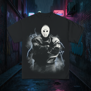 T-Shirt Oversize Vintage con Grafica Maschera da Hockey, Stile Streetwear Y2k, Manica Corta in Cotone Jersey, Logo Stampato sul Davanti - Product Image 2