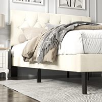 Cadre de lit à plateforme Queen Size avec tête de lit capitonnée à boutons rembourrés, fondation de matelas avec support à lattes en bois