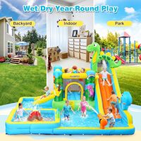 Ensemble toboggan aquatique gonflable et château gonflable sur le thème des dinosaures en PVC, pour une utilisation en été dans la cour pour les enfants de 3 à 12 ans