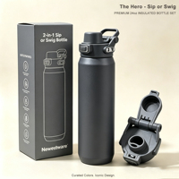 Bouteille d'eau en acier inoxydable sans BPA de 24 oz, bouteille à double bec verseur 2-en-1 de qualité alimentaire 18/8, tasse de sport isolée sans odeur
