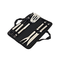 Ensemble de 4 outils de barbecue en acier inoxydable avec fourchette, couteau, pince et spatule à long manche - Durable, antiadhésif, minimaliste et portable