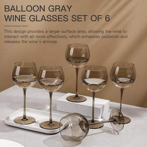Juego de 6 Copas de Vino Gris Ahumado en Forma de Globo, Copas de Vino Ámbar Sopladas a Mano, Cristal sin Plomo, Copas de Vino Tinto Vintage - Product Image 2