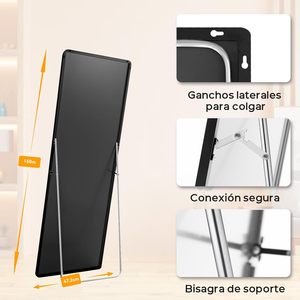 <span class=keywords><strong>Miroir</strong></span> sur pied noir à bord étroit, pleine longueur, <span class=keywords><strong>avec</strong></span> support métallique, idéal pour dressing et entrée, vente en gros directe usine - Product Image 6