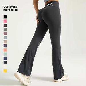 High Waist Full Length <b>Flared</b> Yoga <b>Leggings</b> Solid Color Four Way Stretch Sweat Wicking Jogging Sports Pants - Product Image 2