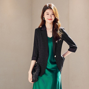 Women's Blazer Jacquard Design Spring Casual Stylish Pocket Polyester Fabric - Product Image 2
