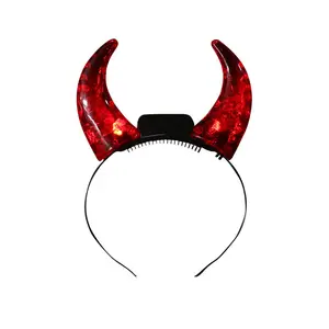 Groothandel Led Duivelshoorns Hoofdband Oplichtende Haarband Haaraccessoires Voor Halloween Feestgunst