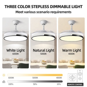 ホットセール ホワイト ホーム LED 北欧風 モダン リモコン付き 格納式 隠蔽型 <span class=keywords><strong>DC</strong></span>モーター シーリングファンライト 高演色性CRI90 36～<span class=keywords><strong>48</strong></span>インチ - Product Image 3