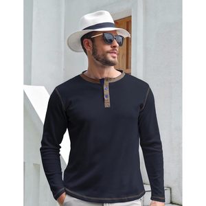 เสื้อเชิ้ตแขนยาวผู้ชาย FOXA รุ่น Waffle Henley สีพื้นแบบลำลอง ติดกระดุม ทรงคลาสสิก เหมาะสำหรับใส่ในชีวิตประจำวัน - Product Image 3